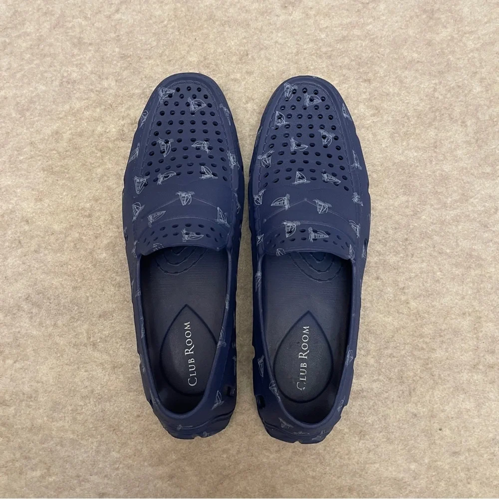 Club Room Blue Nautical Rubber Lightweight Water Slip On Boat Shoes Mens size 10
